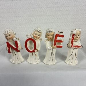 Set Of (4) Vintage  Heavenly Ceramic Angel Candle Holders Relco Noel Stunning